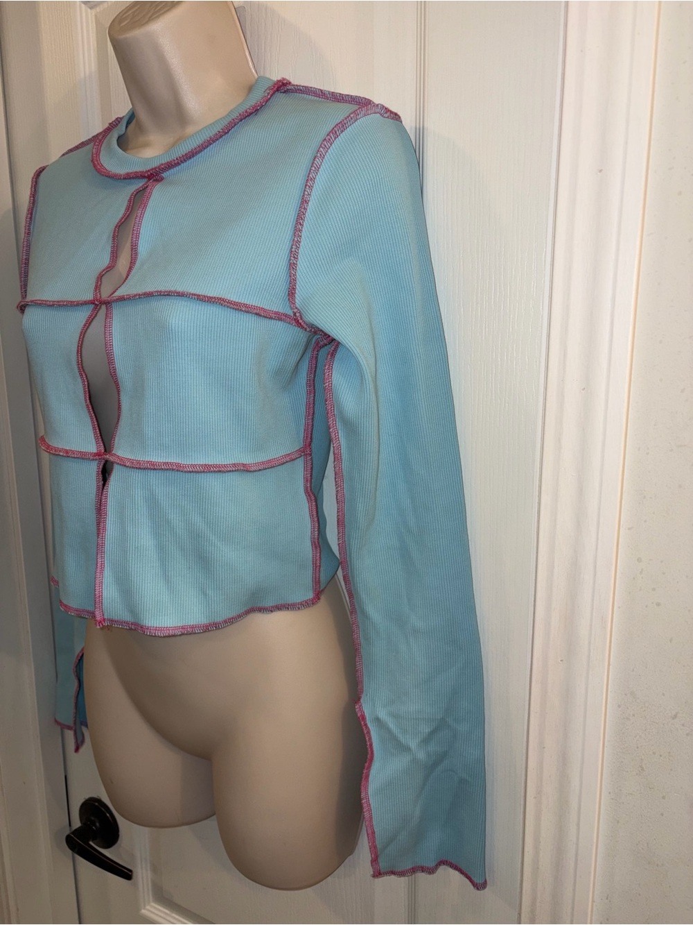 NWT The Ragged Priest Cutout Crop Top - Blue & Pink Contrast Stitch - Picture 6 of 10